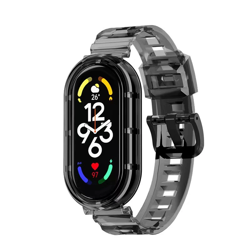 Ремешок (Xiaomi Mi Band 3/4/5/6/7/8/9/10) прозрачный «glacier», интегрированный защитный корпус