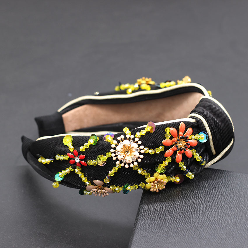 Women'S Gender Fashion Plaid Flower Cloth Rhinestone Hair Band 1 Piece