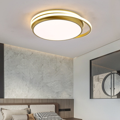 LED吸頂燈現代簡約臥室燈金色圓環書房兒童房吸頂燈幾何藝術形燈