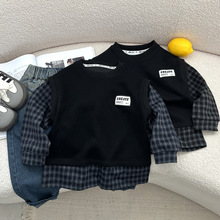 帅气男宝宝童装秋韩版款格子衬衫马甲长袖小童外出单件潮卫衣