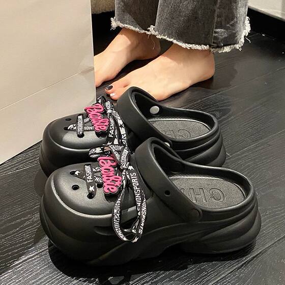 EVA Thick Sole Hole Shoes Women's Summer Outer Wear 2025 New Style Platform Sole Beach Sandals Women's Half Slippers