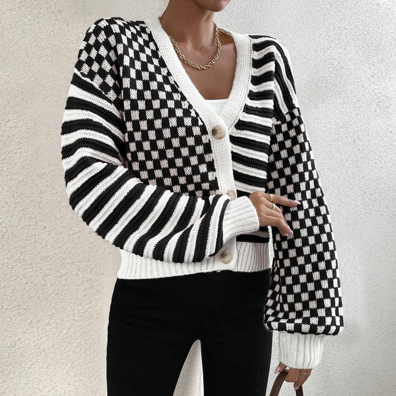 Women's Clothing Women's Knitted Cardigan Autumn/Winter Style Plaid Striped Top Sweater Style For Formal & Casual For Women_ecoleips.com