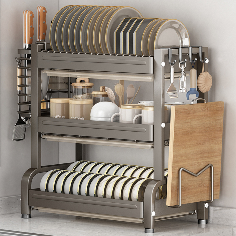 Kitchen storage rack, dish, dish, draining storage rack, household table top, multi-functional storage rack for dishes, knives, chopsticks