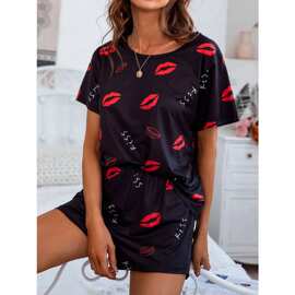 外贸薄款居家女士黑色诱惑均码无领夏季时颖牛奶丝家居服短袖短裤