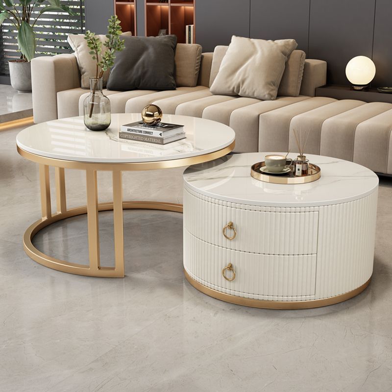 스노우 마운틴 화이트/골드 프레임 스트라이프 커피 테이블 [더블 펌프스]
