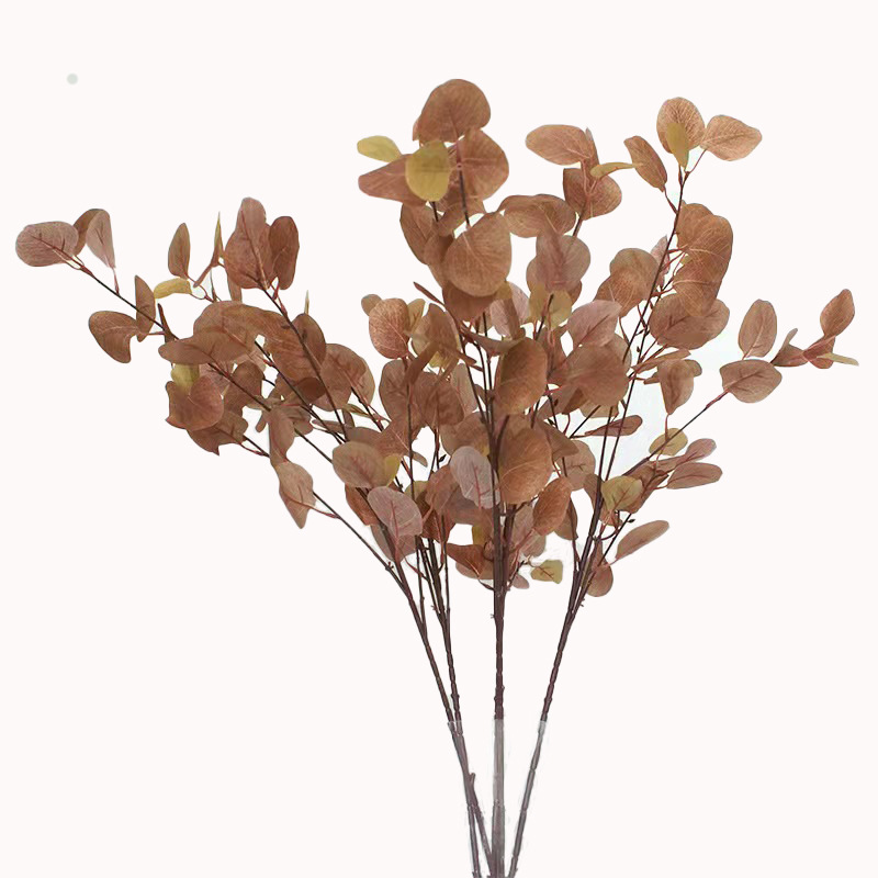Planta artificial 5 tenedor hoja de manzana flor artificial rama de eucalipto dinero hoja arreglo floral hogar decoración de la boda flor