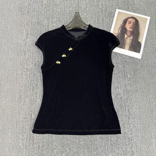 Nanyou New Chinese Style National Style Flocked Top Simple Retro Small Stand Collar Side Placket Improved Tang Suit Original Women's Blouse