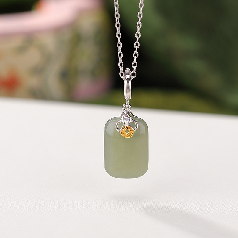 Mặt dây chuyền bạc S925 hình vuông đồng xu mạ vàng đơn giản — Kiểu bạc (không có dây chuyền)