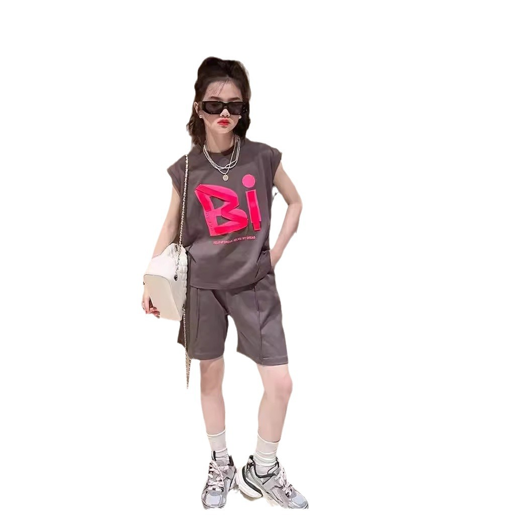 Conjunto de pantalones cortos de chaleco de verano para niñas 2024 nuevo vestido de verano para niños