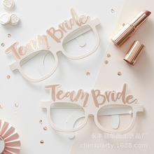 6片裝team birde紙質眼鏡單身派對准新娘燙金眼鏡玫瑰金紙卡貼紙
