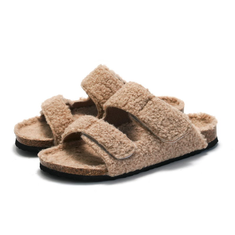 2026 Ruifu Autumn/Winter New Women's Cork Slippers for Outdoor Wear, Women's Faux Suede Warm Sandals, Beach Shoes, Unisex