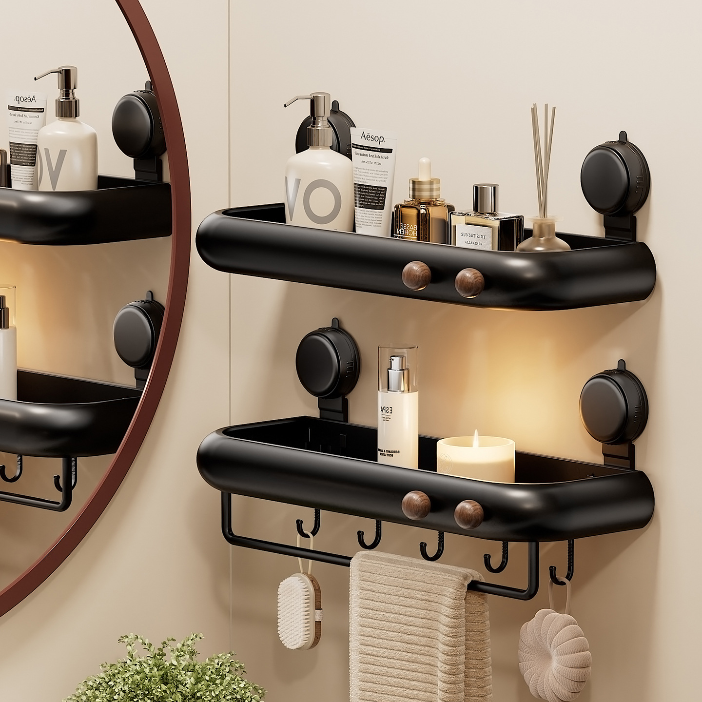 Suction Cup Bathroom Storage Rack, Antique Style, Punch-Free Toilet Washbasin Wall Rack, Bathroom Shower Gel Storage Rack