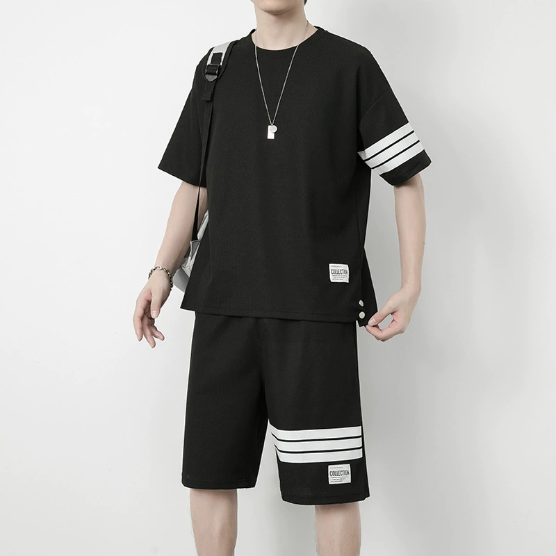 Мужской летний костюм из шорт и футболки с коротким рукавом, модный двухкомпонентный комплект