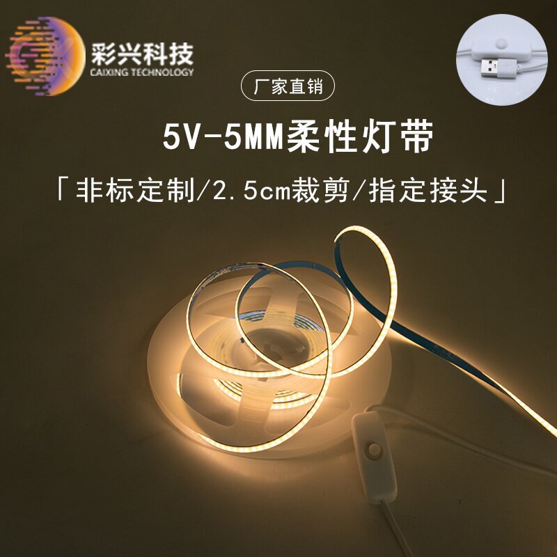 Low Voltage Cob Light Strip Led Strip Self-Adhesive Household 5V with Switch 5mm USB Light Strip Line Light Stepless Dimming
