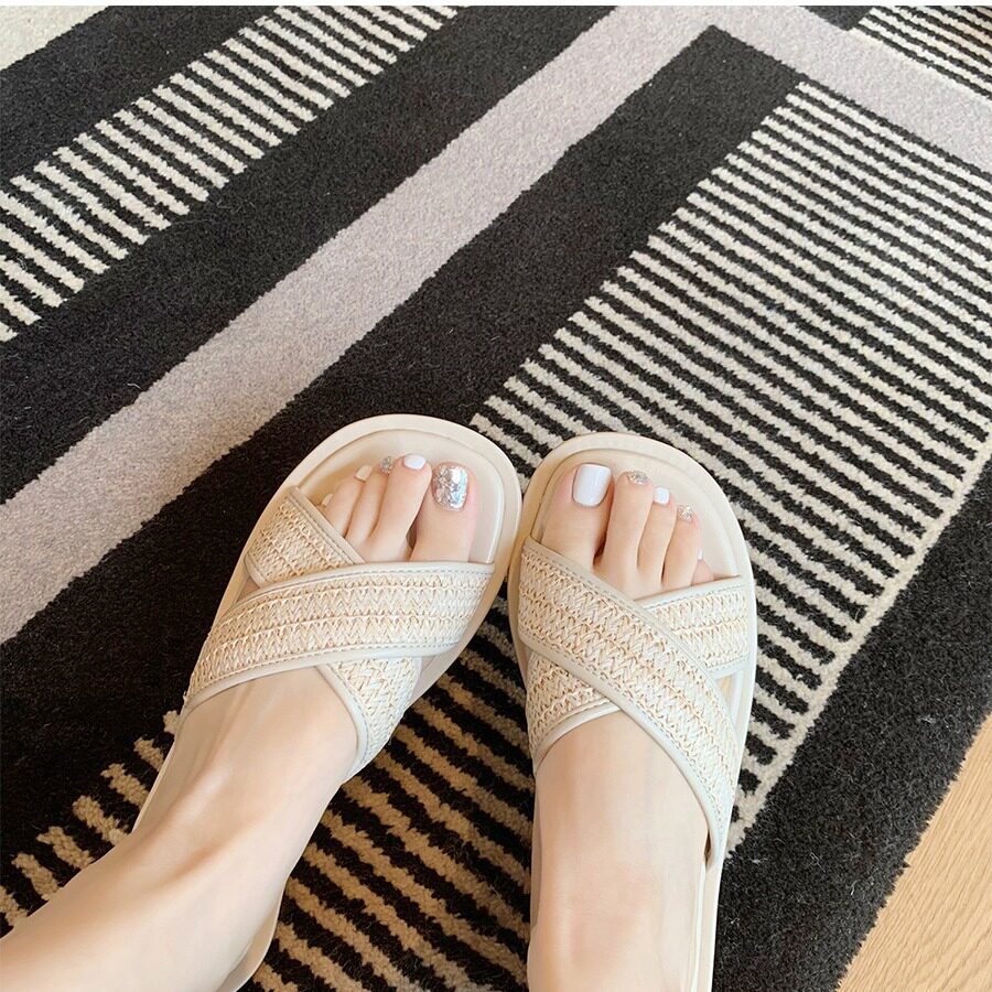 Dép sandal nữ quai chéo mũi tròn hở ngón đế dày phối màu, đế cao 3 cm — Màu Mơ (Dép lê), Màu Mơ (dép), Màu nâu (dép), Màu đen (dép)