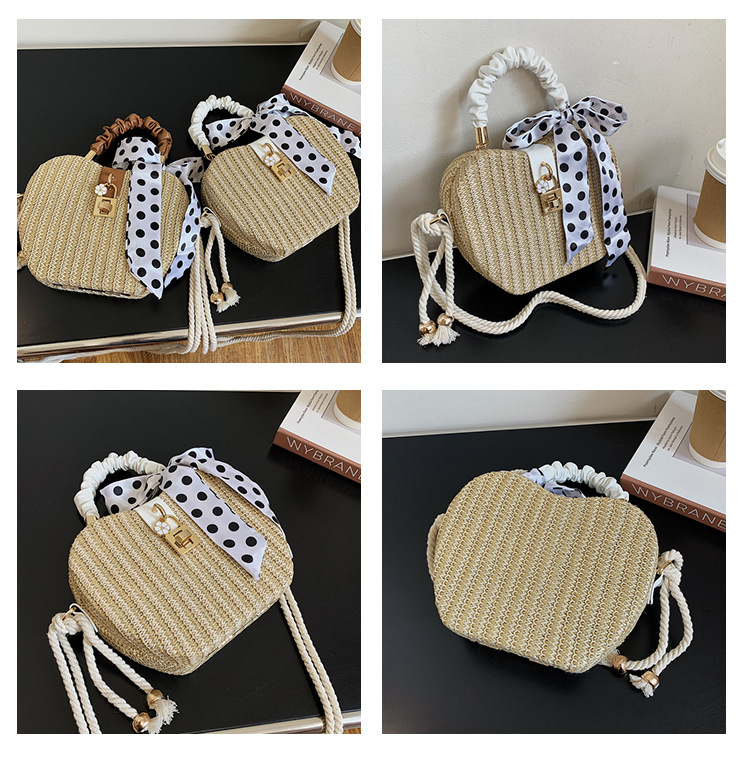 Women's Medium Straw Solid Color Vacation Beach Ribbon Weave Lock Clasp Straw Bag display picture 3