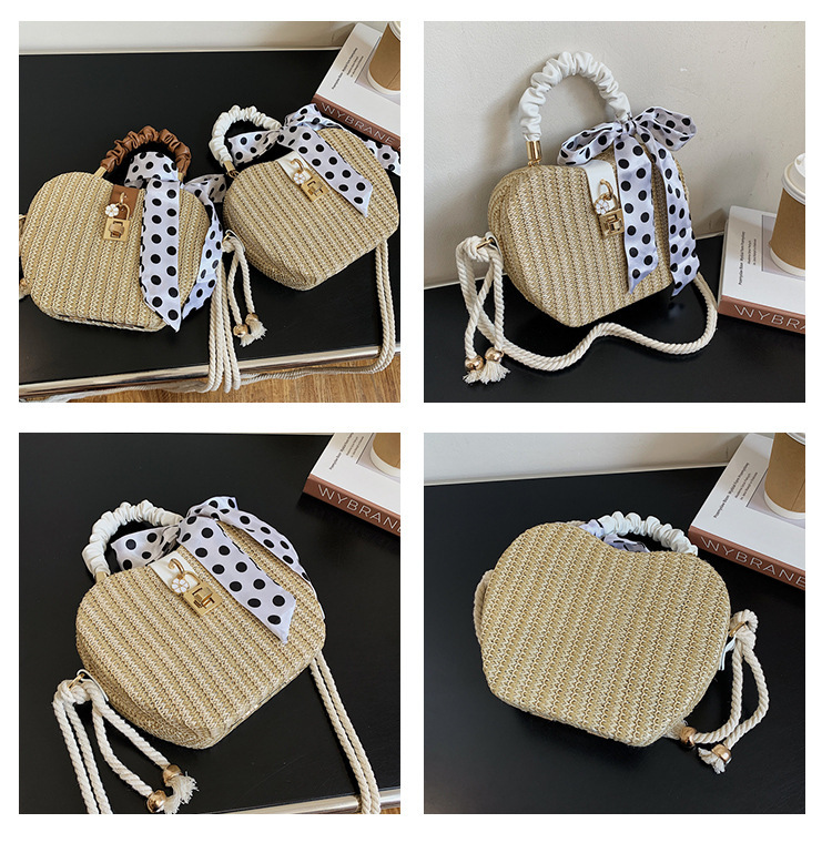 Ribbon, Weave Fashion Element Women's Medium Straw Solid Color Vacation Beach Ribbon Weave Lock Clasp Straw Bag