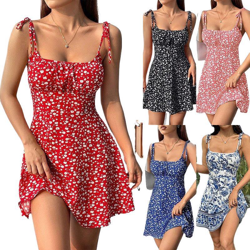 Versatile Casual European and American Women's Fashion Sweet 2025Me Hot-Selling Short Dress with Straps Tu Summer Mini Pink