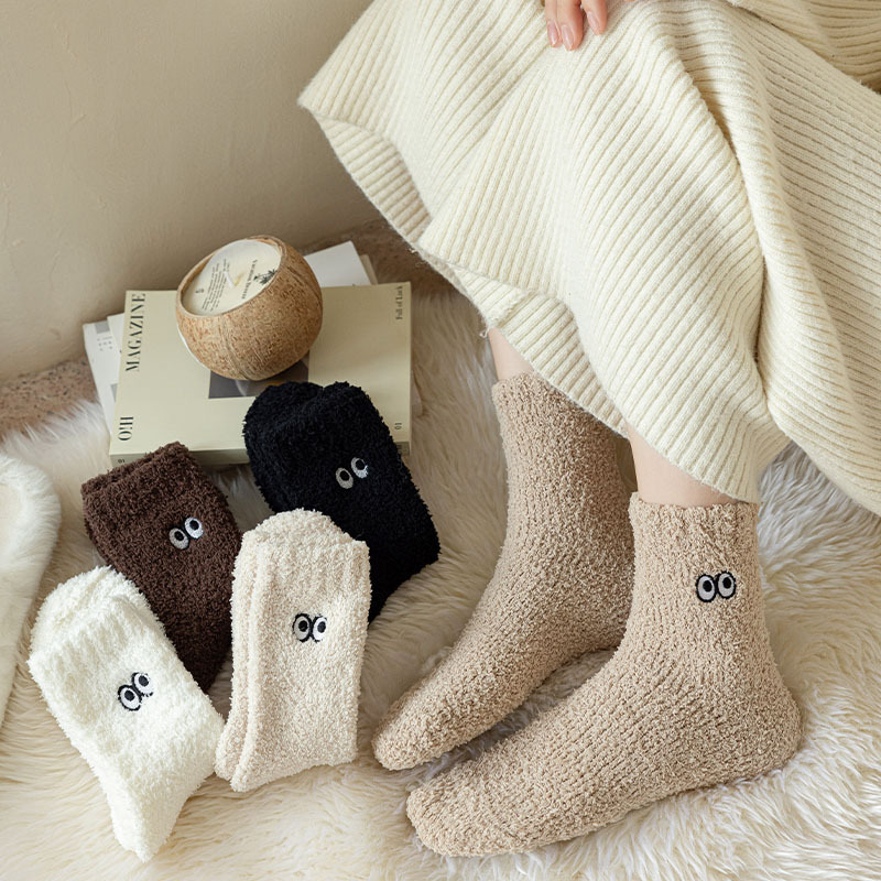 100g Weight Socks Classification Socks Lingerie Type coral fleece Fabric Type A Pair Quantity Home, Sleeping Occasion Eye, Solid Color Pattern Winter Season Women's Gender Cute Style Women's Cute Eye Solid Color Coral Fleece Crew Socks A Pair 4