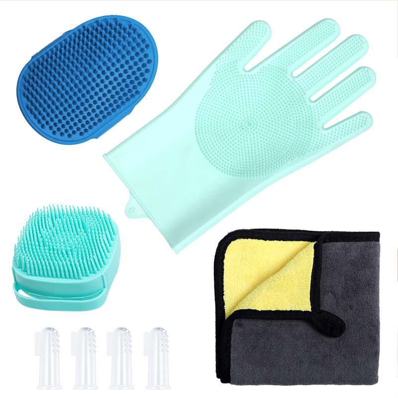 Amazon bate set de baño guantes cepillo para perros cepillo anti-atraqueo mascotas limpias herramientas de belleza para gatos y perros