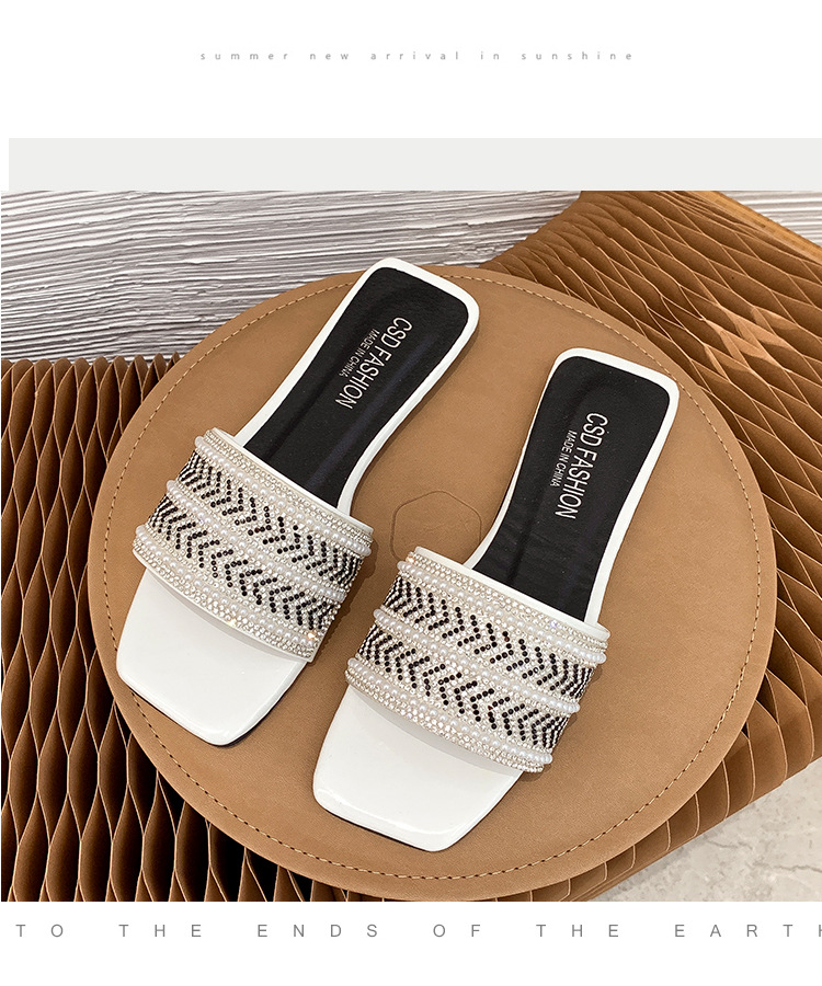 Printemps et été vêtements d'extérieur en forme unique strass grande taille sandales 41-42 dames pantoufles_voghion.com