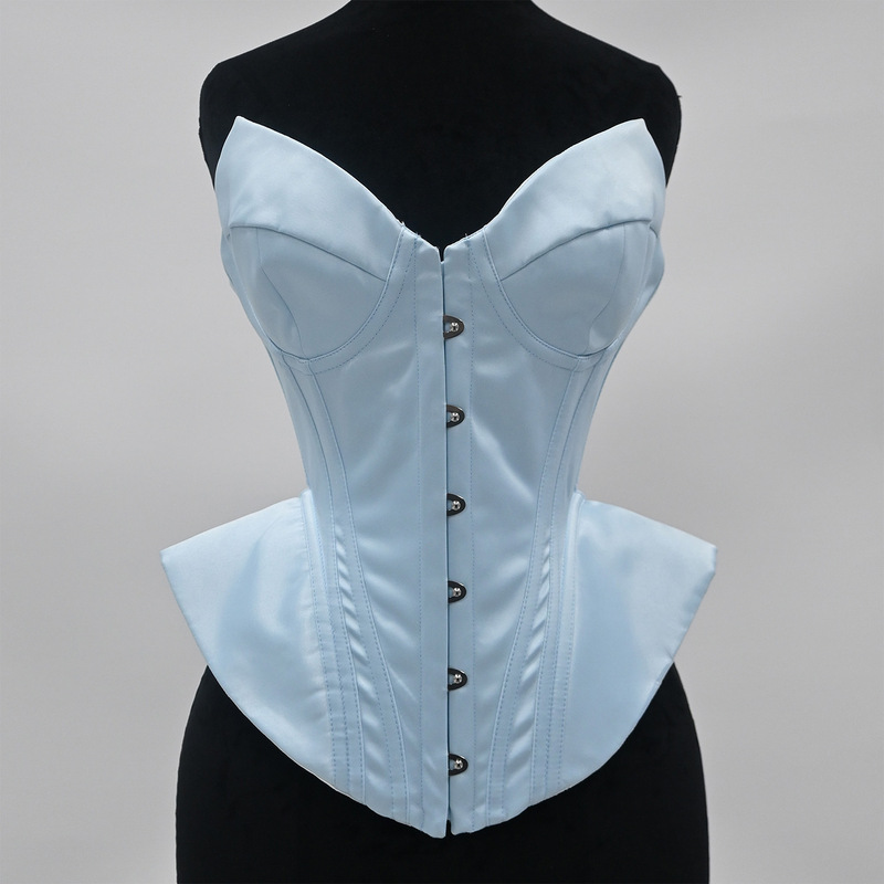 7176-6 Fresh Light Blue Satin One-Piece Bustier Corset Top for Summer Shapewear 7176-6 Fresh Light Blue Satin One-Piece Bustier Corset Top for Summer Shapewear