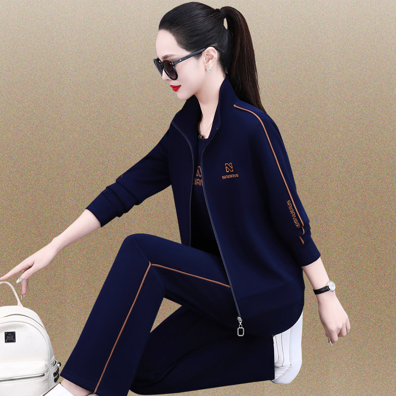 Brand Sports Suit for Women, Spring and Autumn 2026 New Style, Age-Reducing Casual Sweatshirt, Large Size Loose Running Suit, Three-Piece Cotton Set Brand Sports Suit for Women, Spring and Autumn 2026 New Style, Age-Reducing Casual Sweatshirt, Large Size Loose Running Suit, Three-Piece Cotton Set