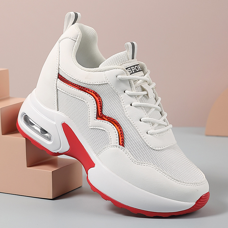 2025 nuevas zapatillas de malla transpirables zapatos de mujer tendencia transpirables versátiles con suela gruesa aumentando la altura de los zapatos casuales zapatos cojín de aire