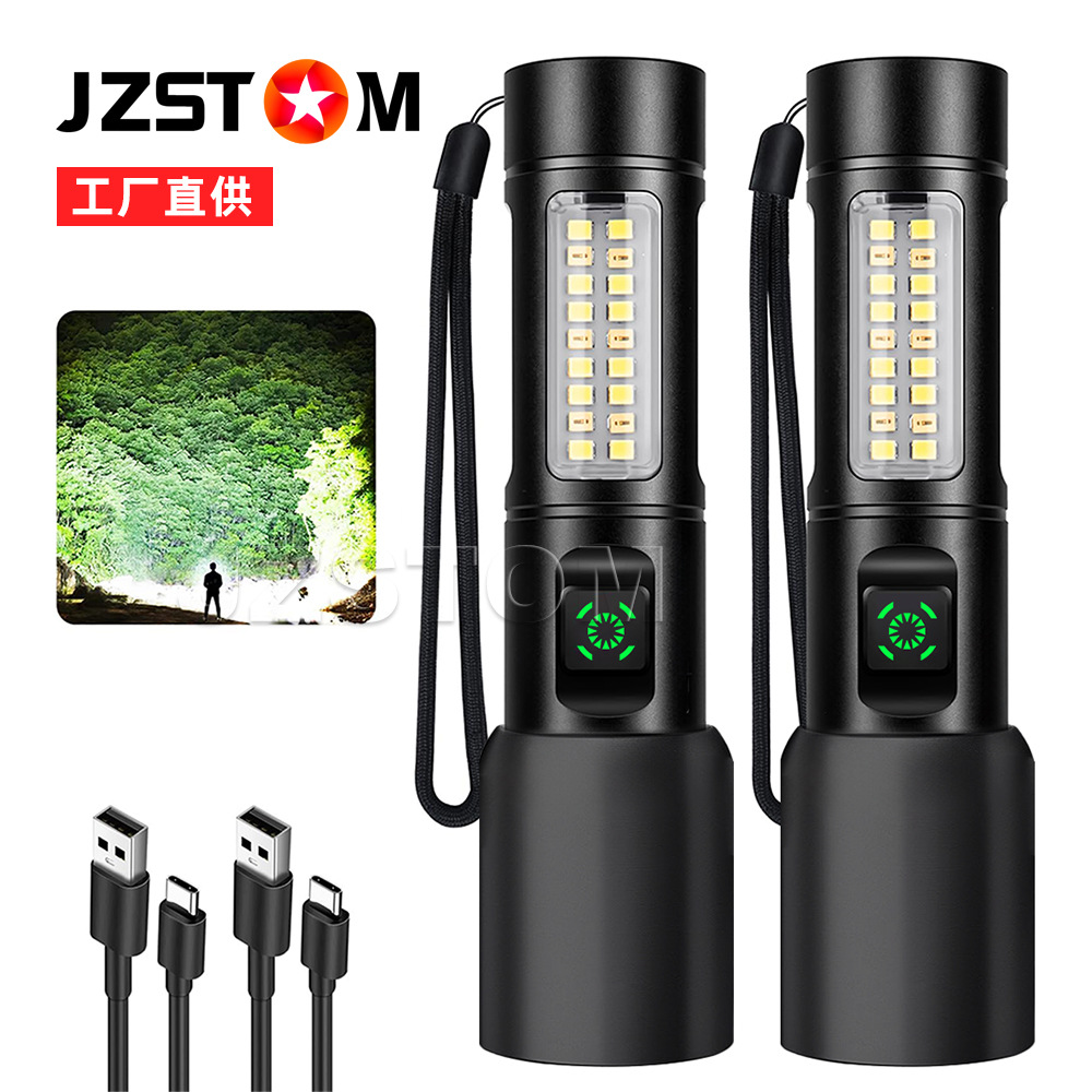 Aluminum Alloy White Laser Flashlight with USB Rechargeable Telescopic Zoom Multifunctional Outdoor Waterproof Lighting Lamp