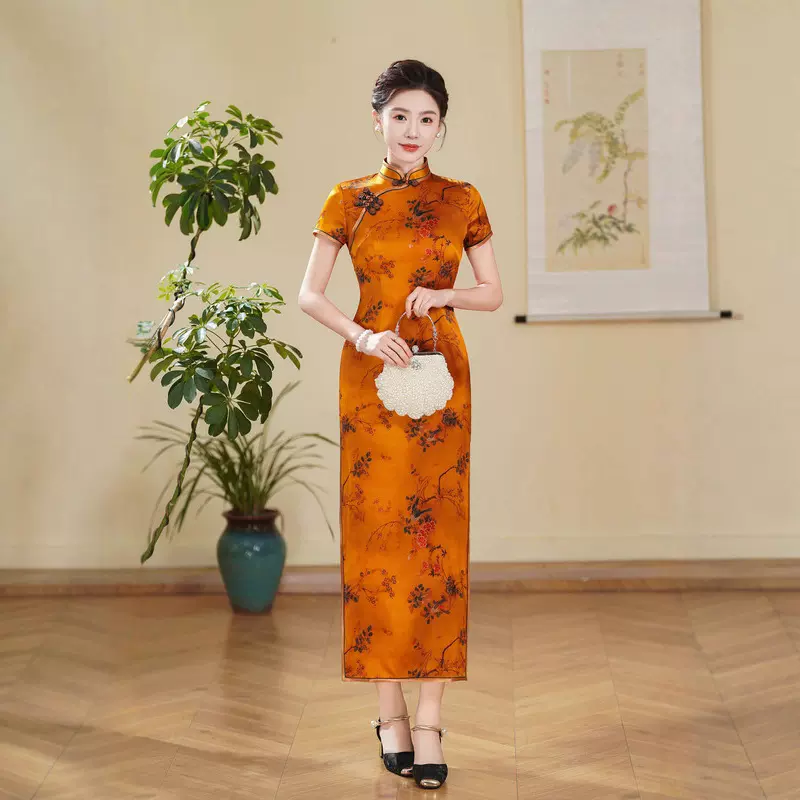 新款东方古韵经典优雅气质真丝改良旗袍中式高级感桑蚕丝长款2025