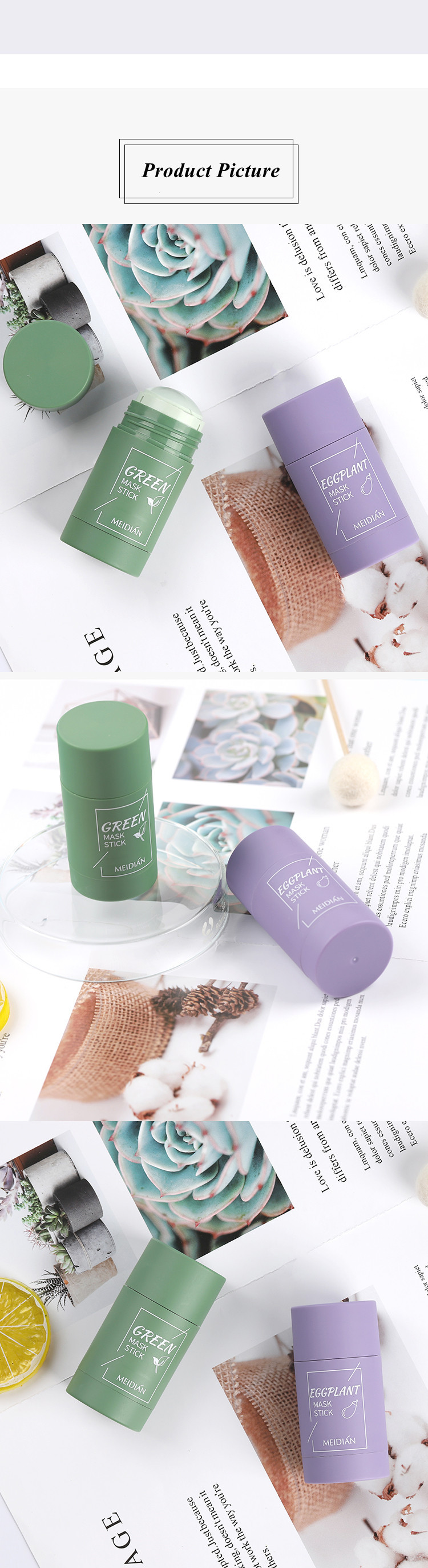 Meidian Green Tea Hydrating Oil Control Cleansing Acne Solid Mask Eggplant Deep Cleansing Pore Stick_voghion.com