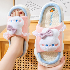 Women's Summer Four-Season Non-Slip Thick-Soled Cotton-Linen Breathable Parent-Child Couple Home Floor Slippers for Men