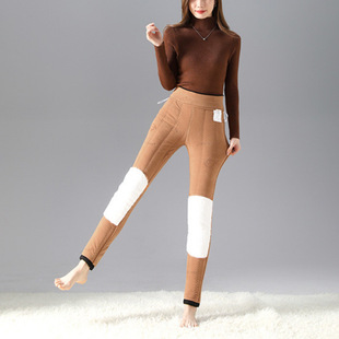 New Winter Women's Thickened High Waist fleece-lined Knee Pads Camel Hair Camel Hair Warm Bottoming Slim-fit Black Pants