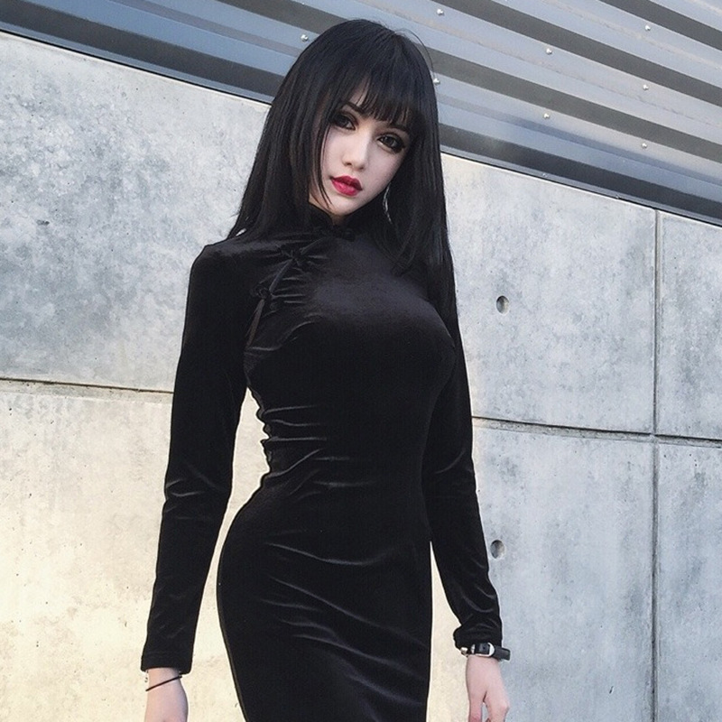 Gothic Style Suede Improved Cheongsam Slit Dress NSGYB99726