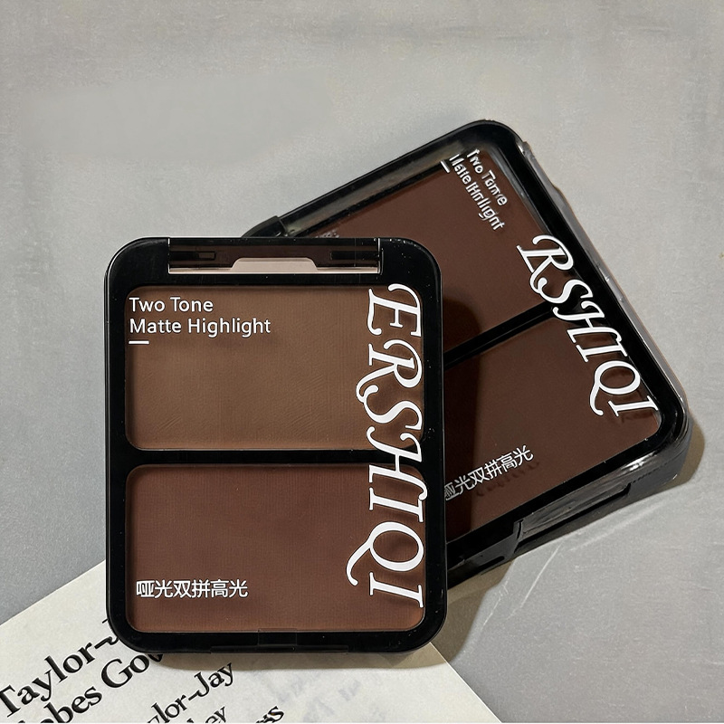Two-Tone Highlighter and Contouring Palette, Matte Powder Compact, All-In-One Face Brightening Palette, Nose Shadow, Eye Shadow, Shading Palette, Natural Expansion Color