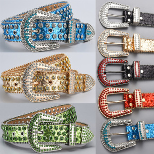 Amazon Belt Women's Diamond Ribbon Diamond Acrylic Punk Color Diamond Pearlescent Ins Style Three-piece Pants Belt