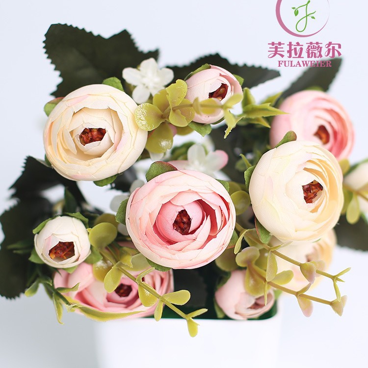 10 brotes de té chino flor artificial Flor de seda té Rosa pequeña bolsa de té fondo de la boda salón decoración ramo de flores