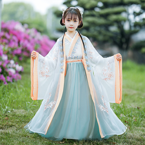 Children's long-sleeved Hanfu summer super fairy girl ancient costume Tang suit girl Chinese style ancient Hanfu skirt spring and autumn