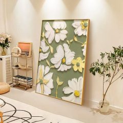 奶油風客廳裝飾畫花卉玄關落地畫綠植高級肌理感沙發背景牆壁掛畫