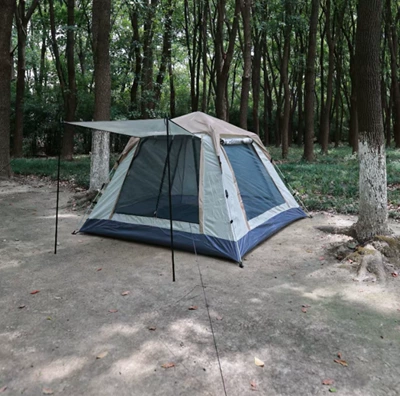 Avtomobil dam çadırları – Overnight Travel Beach Equipment - 3-4-people-210210140-quicksand-gold-and-cloud-mist-gray-t-shaped-tent-gray-silk-bottom-foyer-pole-windproof-rope-sunroof-cover-ground-nails-silver-glue-single-tent