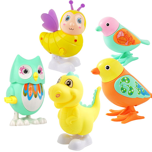 Spring-wound toy chicken with chain, kindergarten gift, sold on street stalls, lively small animal, cheap street stall toys