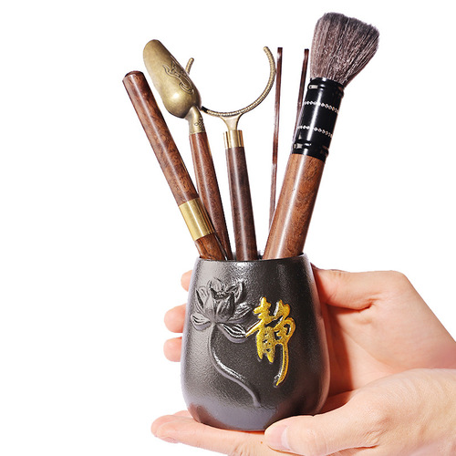 Black sandalwood tea ceremony six gentlemen accessories set wholesale tea clip tea knife raising pot pen kung fu tea set tea making tools