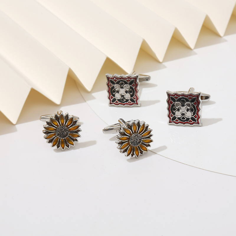 new square diamond crystal cufflinks sunflower sunflower men's shirt cuf_voghion.com
