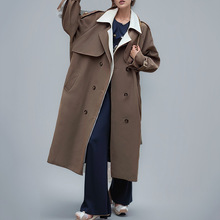 韩版复古中长款撞色拼接风衣女英伦风双排扣气质休闲外套大衣潮