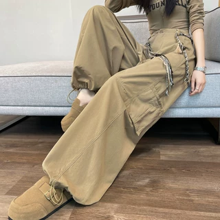 春夏现货2026秋季新款弯刀工装裤高腰束脚阔腿两穿休闲裤复古春秋