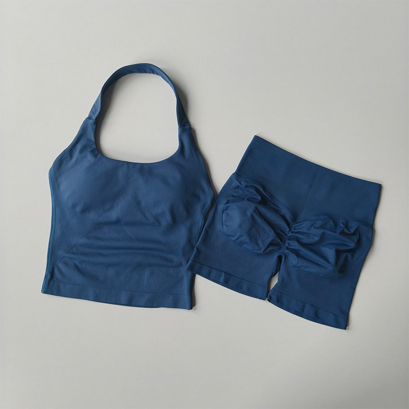Cross-border dfyne sin pico de vestir para mujeres pantalones cortos de yoga mel mel mel melon elevación de cadera colgante chaleco deportivo conjunto de fitness