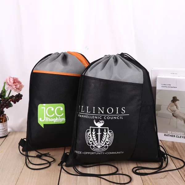 Factory Supply Non-woven Bundle Pocket Thickened Double Drawstring Polyester Bag Fitness Shoes Storage Drawstring Bag