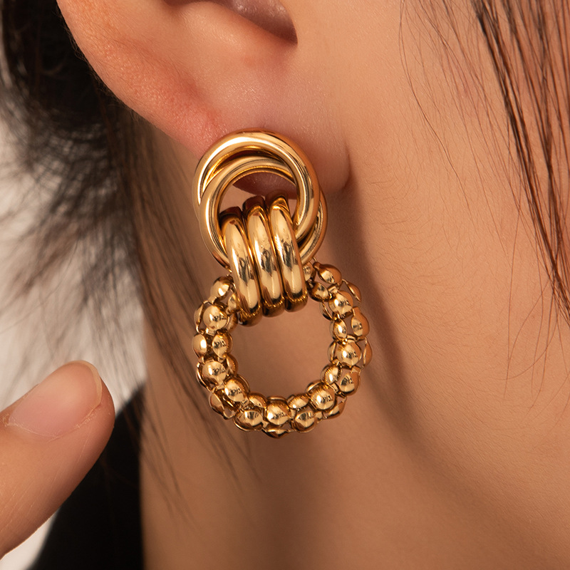 1 Pair Vintage Style Geometric Plating Titanium Steel Ear Studs display picture 3