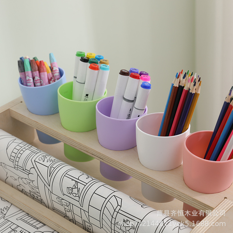 Wooden children's table storage system, scroll, drawing paper, pens holder for boys and girls, set, graffiti 3