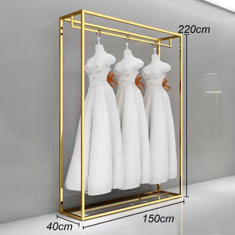 Estante de vestido de boda estante de estudio de suelo especial colgar percha de exhibición de ropa showhe estante de vestido dorado estante de traje de doble capa